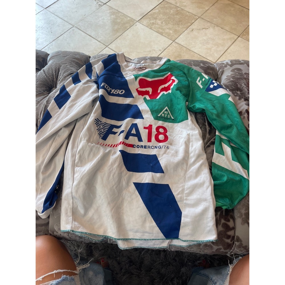 Fox Racing 180 Youth Motocross Jersey and Pants Set White Blue Green YL 22 - Picture 2 of 4
